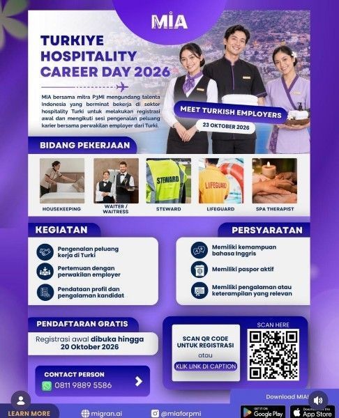 Spanduk acara Türkiye Hospitality Career Day 2026 yang digelar oleh MIA dan P3MI.